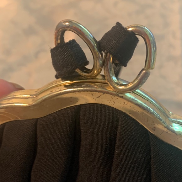 Vintage Harry Levine (HL) Small Fabric Black Clutch with Center Handle - Picture 11 of 16